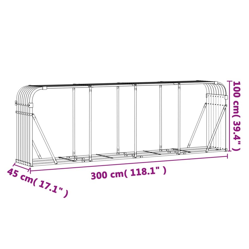 Haardhoutopslag 300x45x100 cm gegalvaniseerd staal antraciet