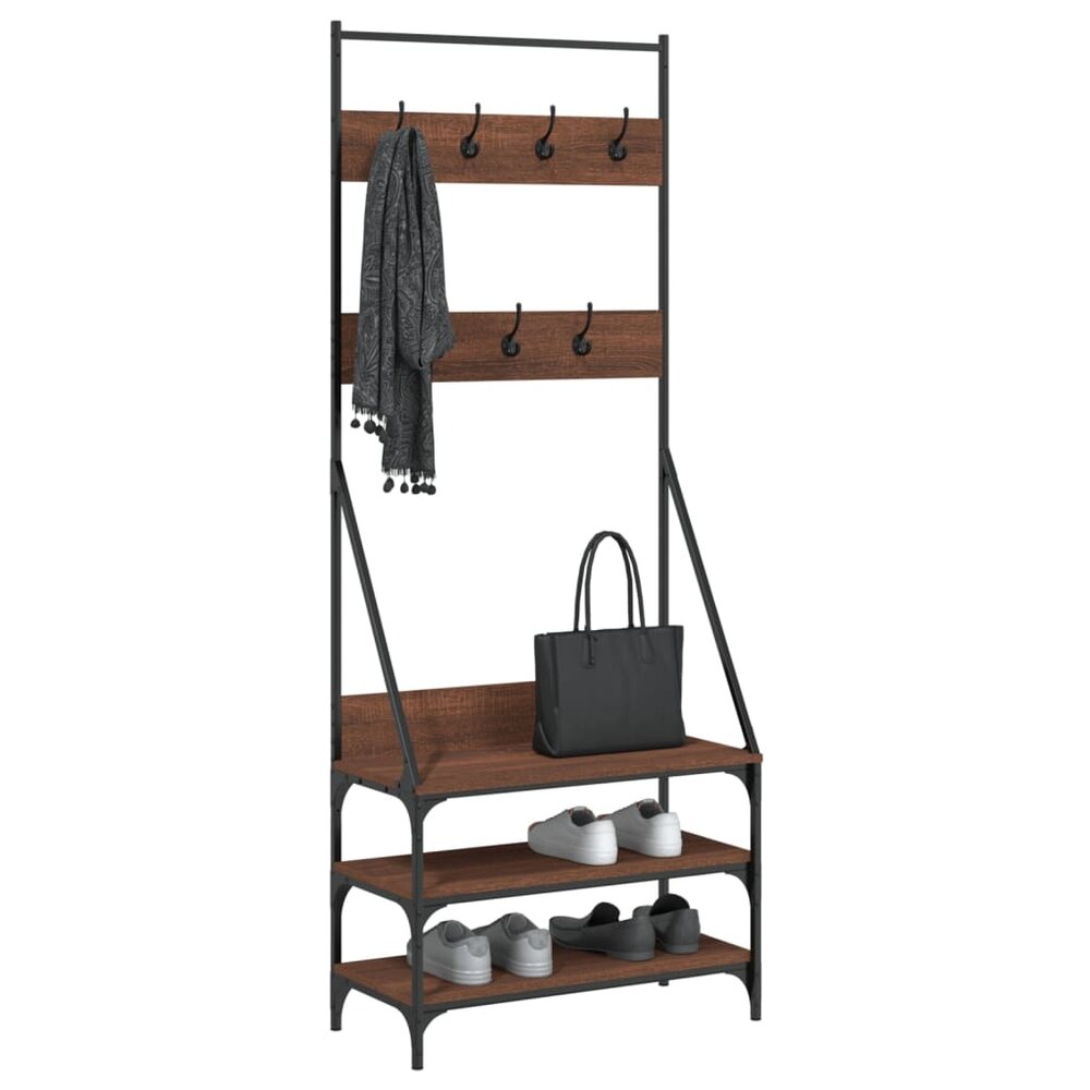 Kledingrek met schoenenrek 72x34x184 cm bruin eikenkleur