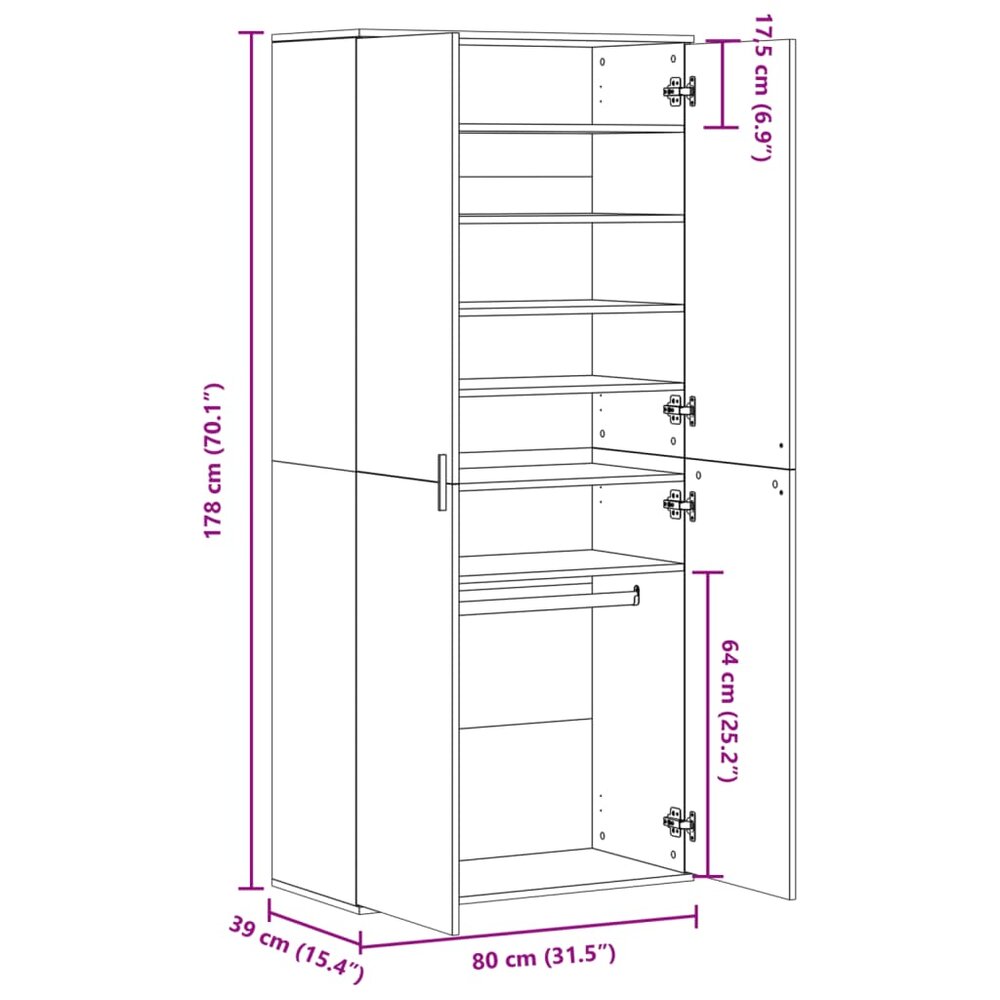 Schoenenkast 80x39x178 cm bewerkt hout gerookt eikenkleurig