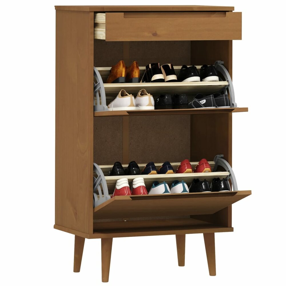 Schoenenkast MOLDE 59,5x35x103 cm massief grenenhout bruin