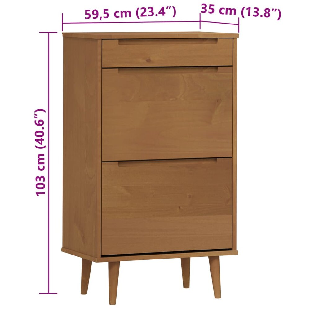 Schoenenkast MOLDE 59,5x35x103 cm massief grenenhout bruin