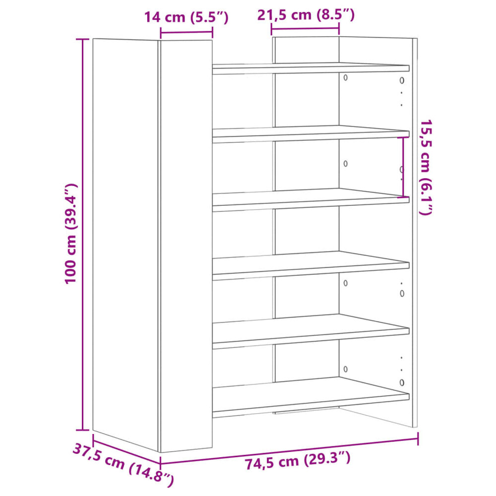 Schoenenkast 74,5x37,5x100 cm bewerkt hout gerookt eikenkleurig