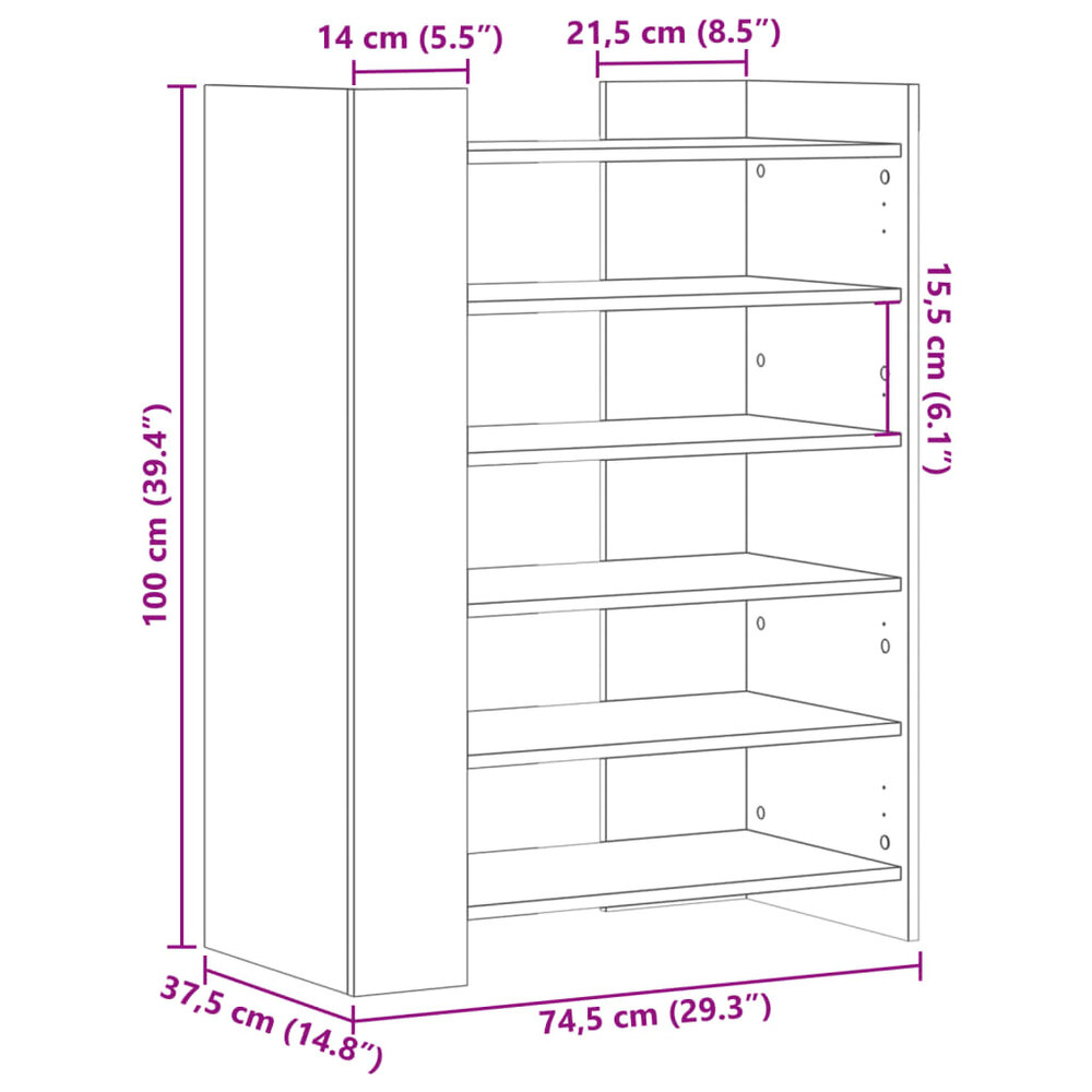 Schoenenkast 74,5x37,5x100 cm bewerkt hout wit