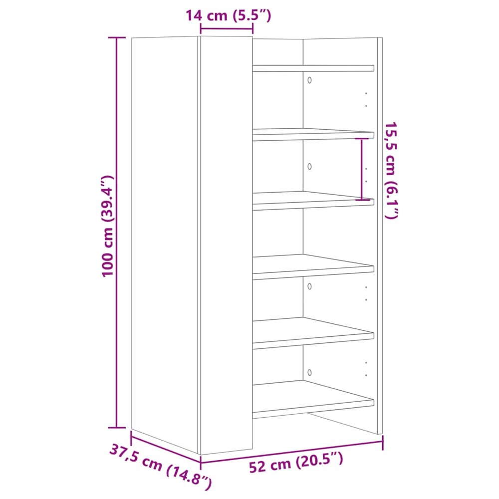 Schoenenkast 52x37,5x100 cm bewerkt hout sonoma eikenkleurig
