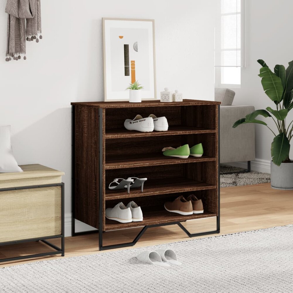 Schoenenkast 80x38x78 cm bewerkt hout bruin eikenkleurig