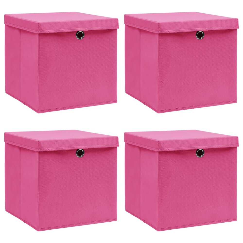 Opbergboxen met deksel 4 st 32x32x32 cm stof roze
