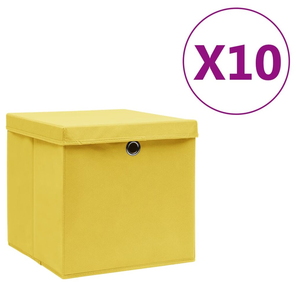 Opbergboxen met deksel 10 st 28x28x28 cm geel