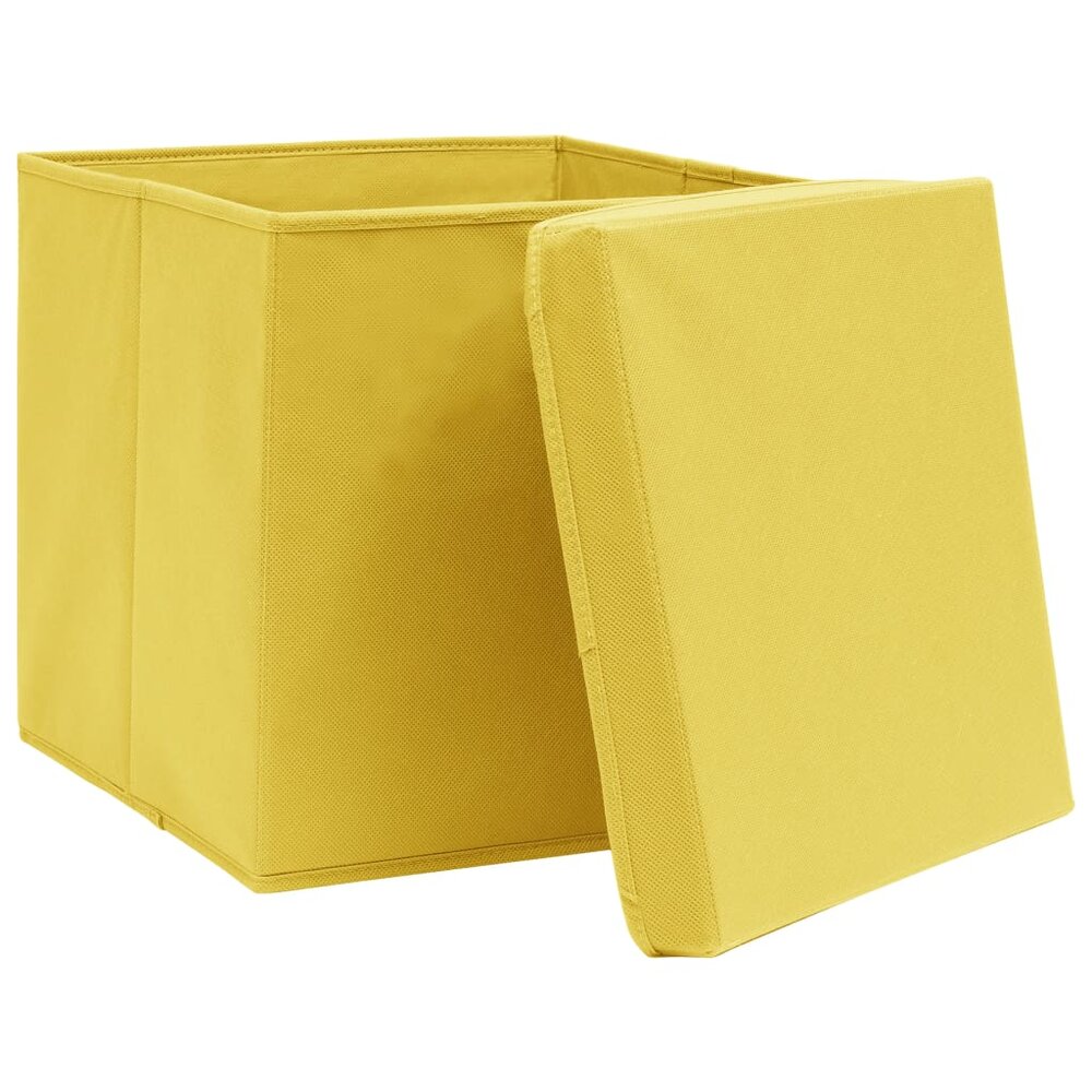 Opbergboxen met deksel 10 st 28x28x28 cm geel