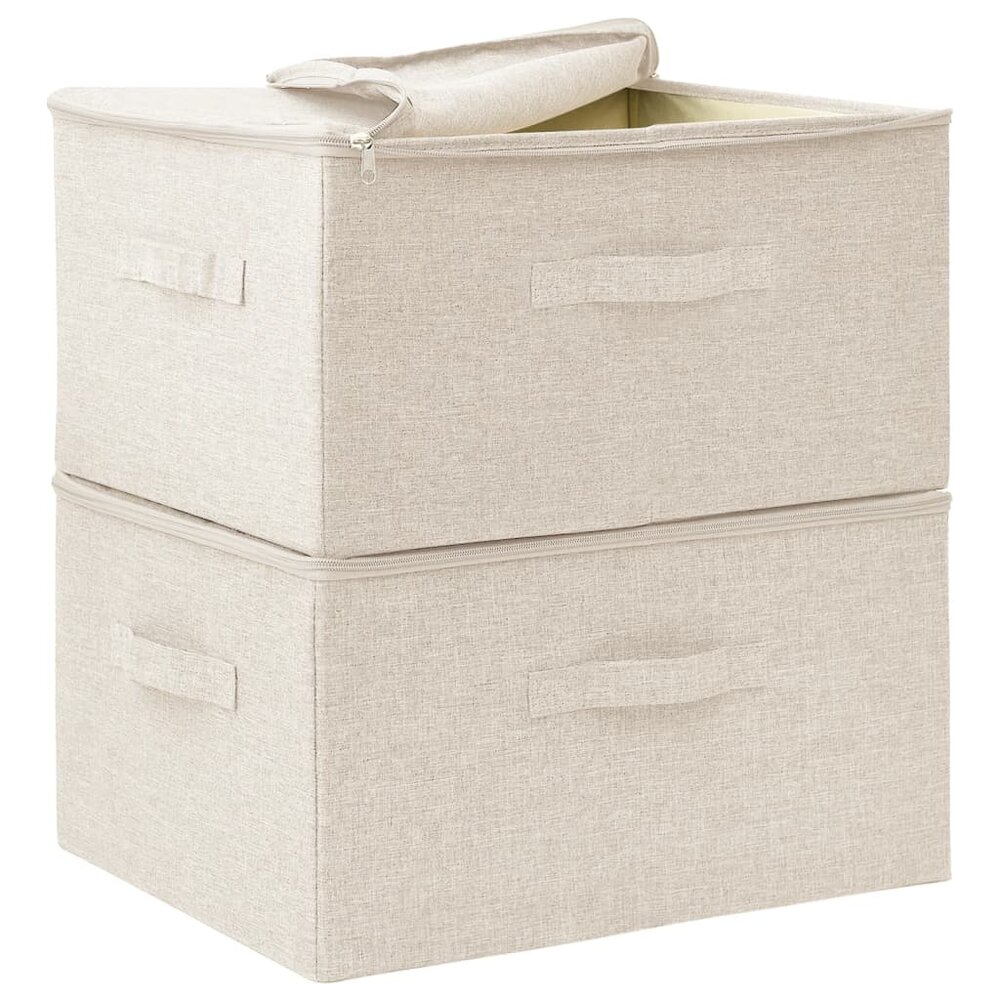 Opbergboxen 2 st 43x34x23 cm stof cr&egrave;mekleurig