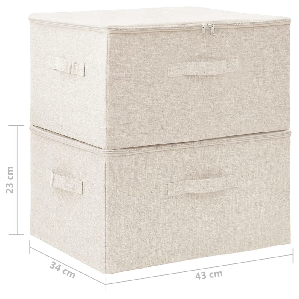 Opbergboxen 2 st 43x34x23 cm stof cr&egrave;mekleurig