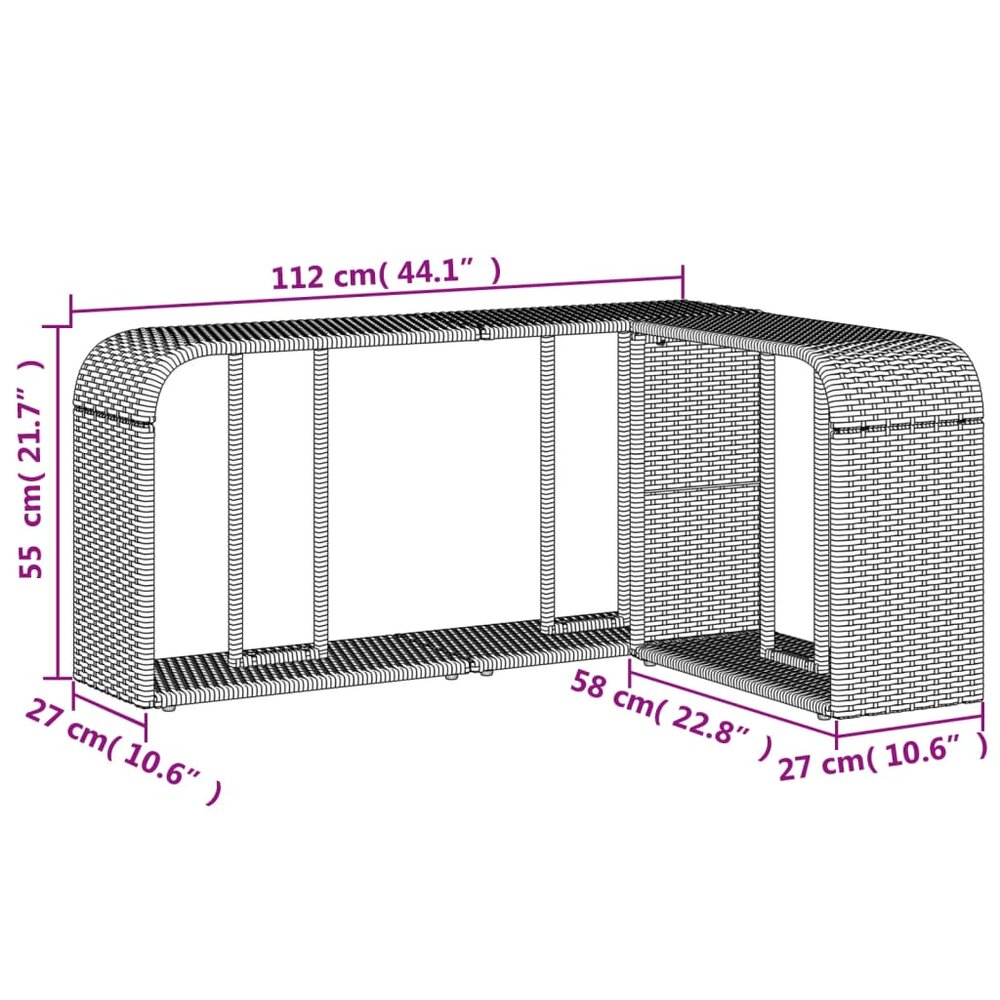 Opbergschappen 2 st poly rattan lichtgrijs
