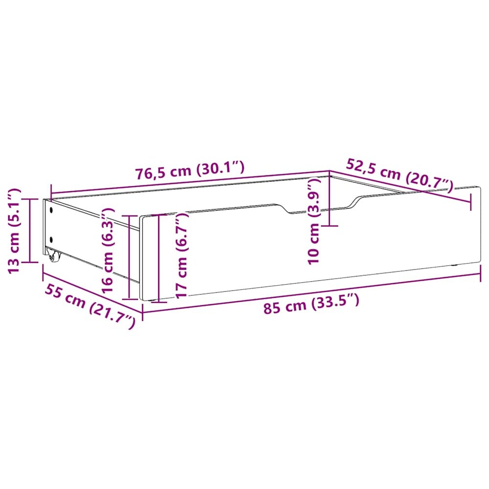 Bedlades 2 st 85x55x16 massief grenenhout wasbruin