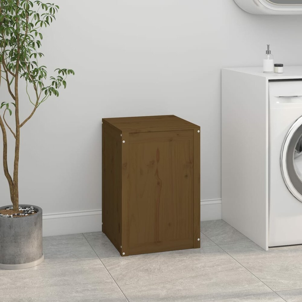 Wasmand 44x44x66 cm massief grenenhout honingbruin