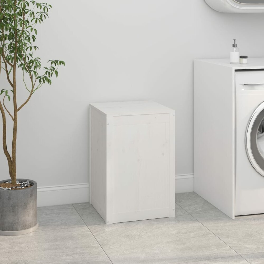 Wasmand 44x44x66 cm massief grenenhout wit