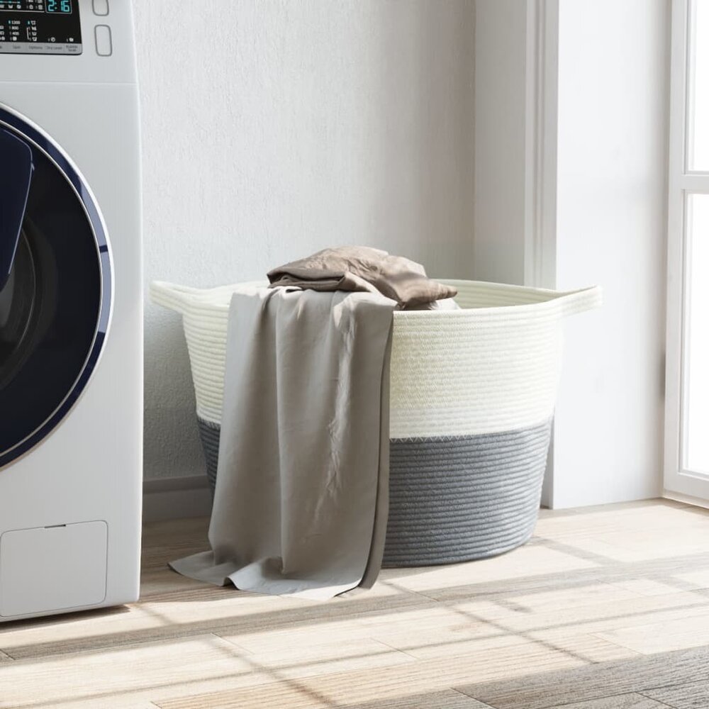 Wasmand &Oslash; 60x36 cm katoen grijs en wit