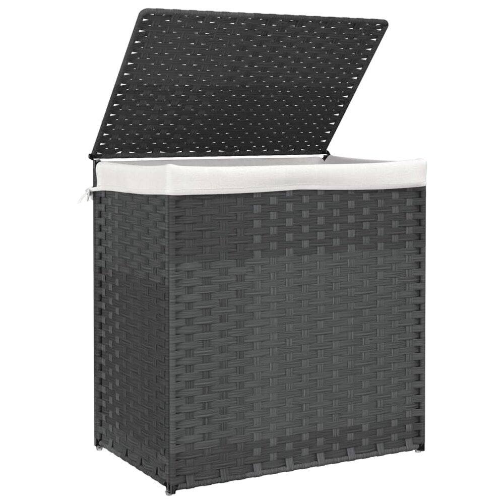 Wasmand met 2 vakken 53x35x57 cm poly rattan grijs