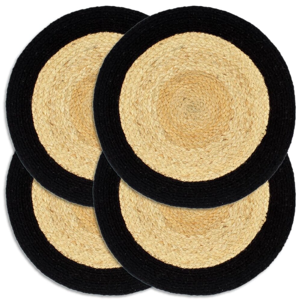 Placemats 4 st 38 cm jute en katoen natuurlijk en zwart