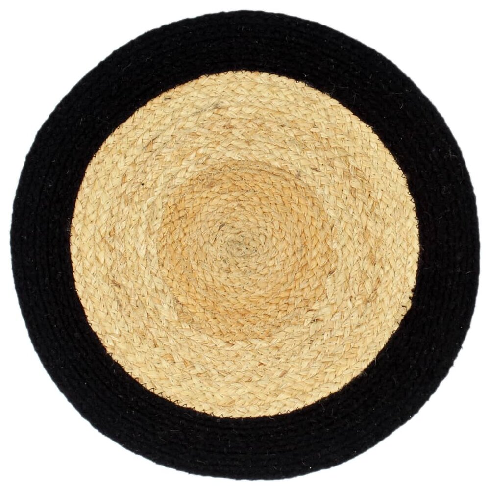 Placemats 4 st 38 cm jute en katoen natuurlijk en zwart