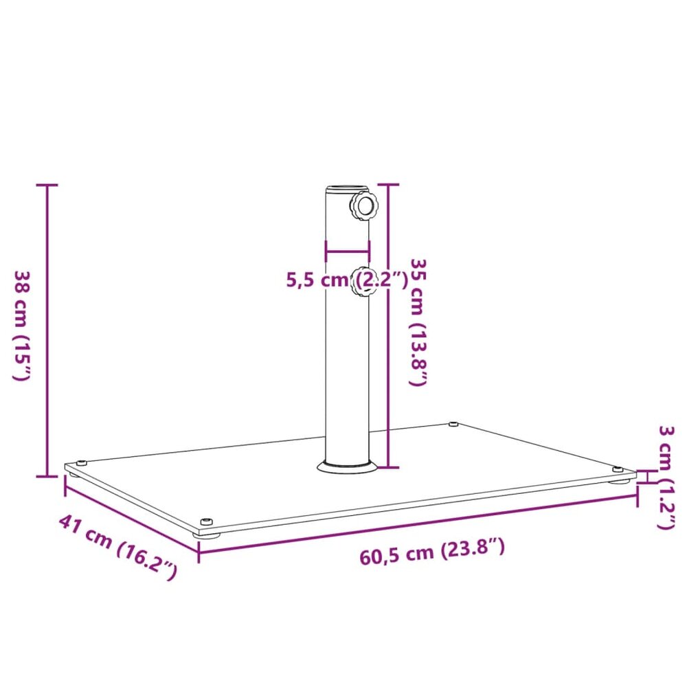 Parasolvoet voor stokken van &Oslash;32/38/48 mm 15 kg rechthoekig