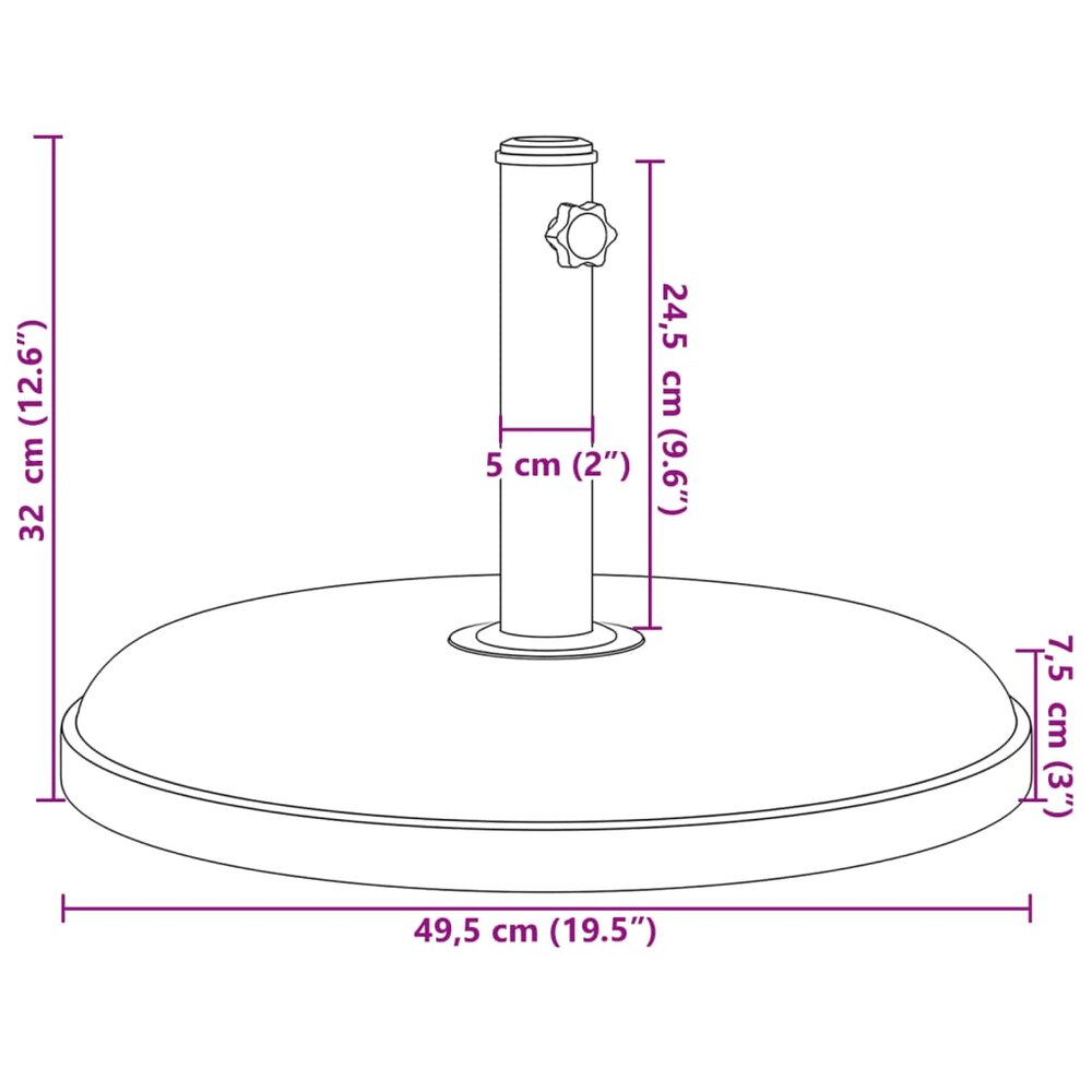 Parasolvoet voor stokken van &Oslash;32/35/38 mm 25 kg rond