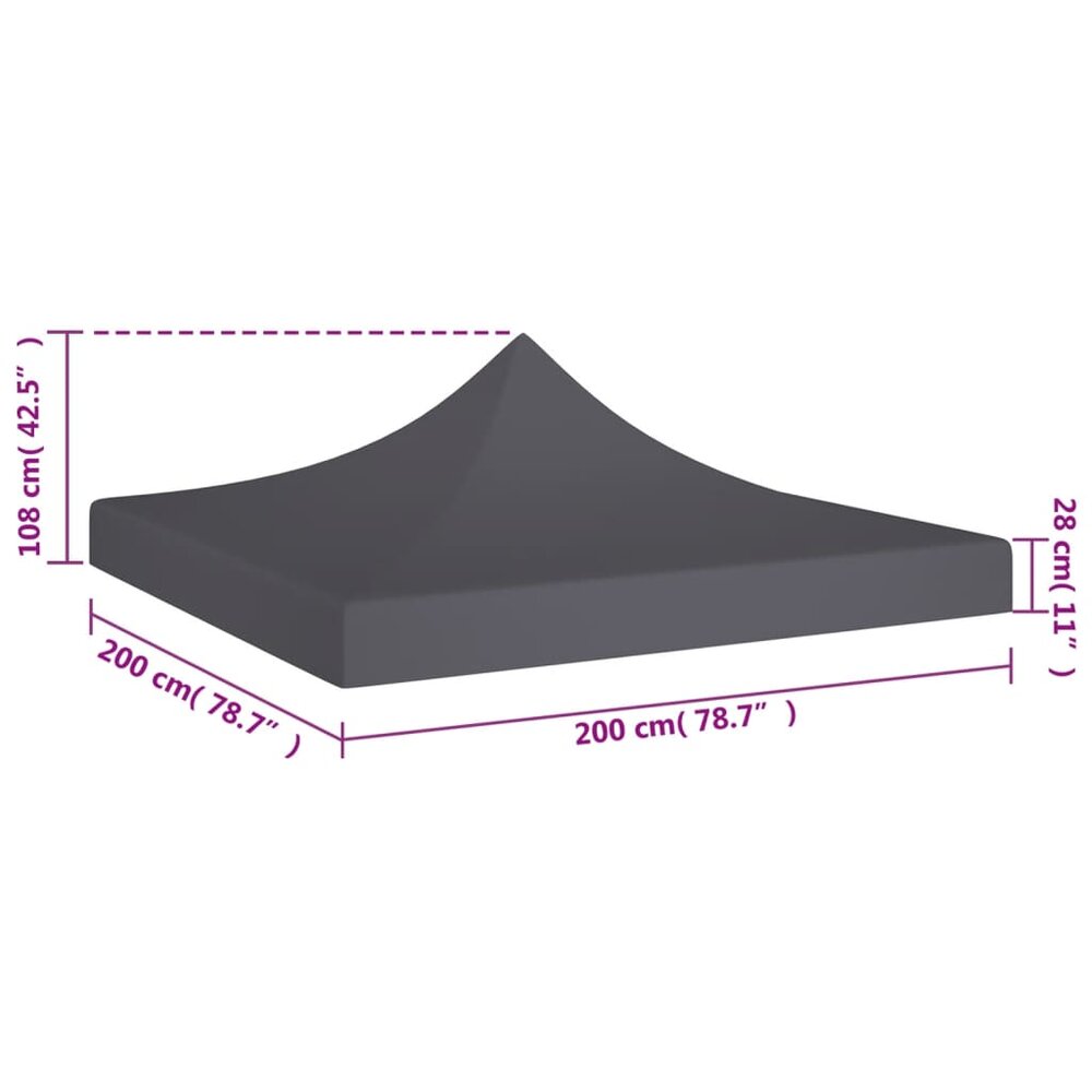 Partytentdak 270 g/m&sup2; 2x2 m antraciet