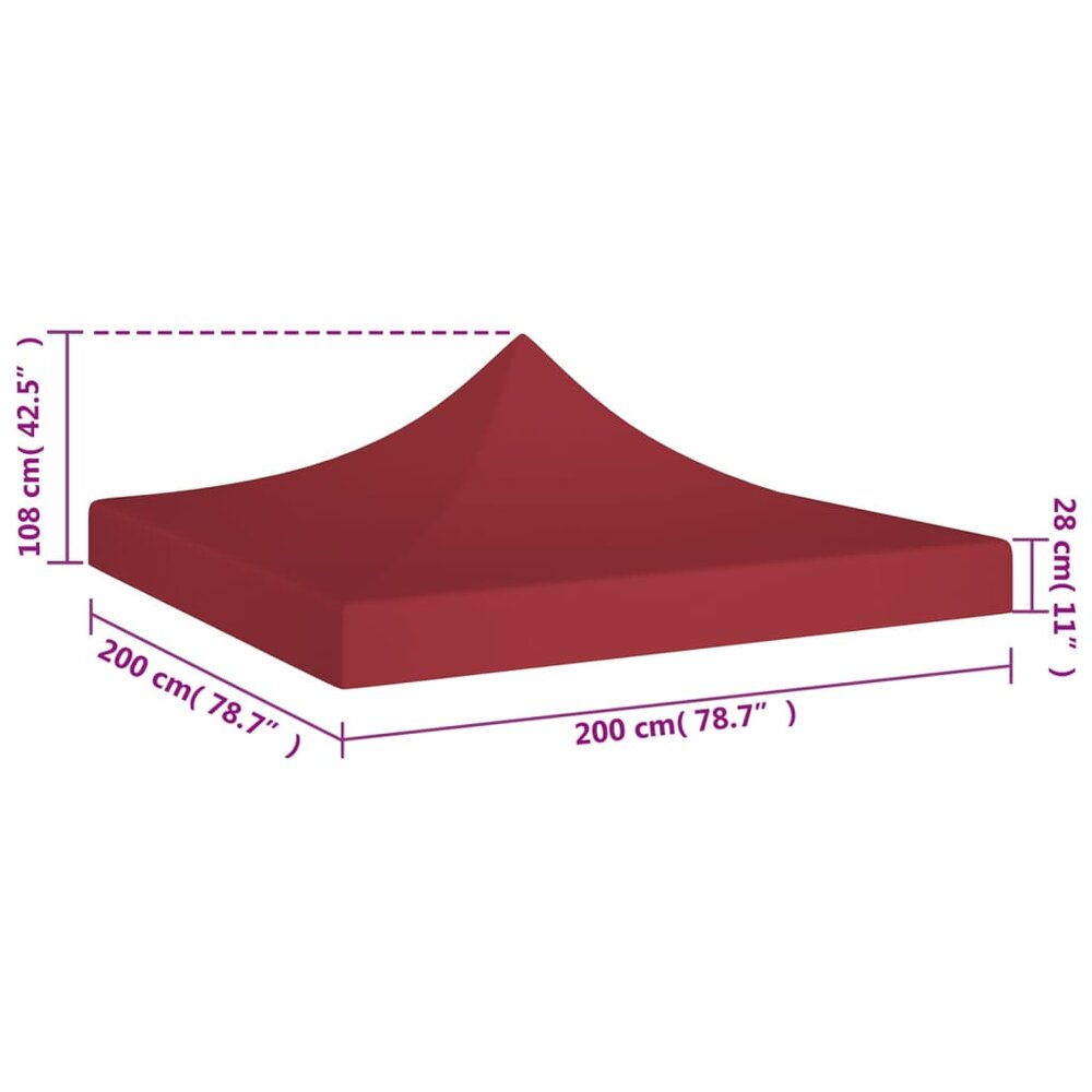 Partytentdak 270 g/m&sup2; 2x2 m bordeauxrood