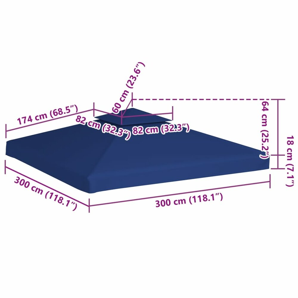Vervangend tentdoek prieel 310 g/m&sup2; 3x3 m donkerblauw