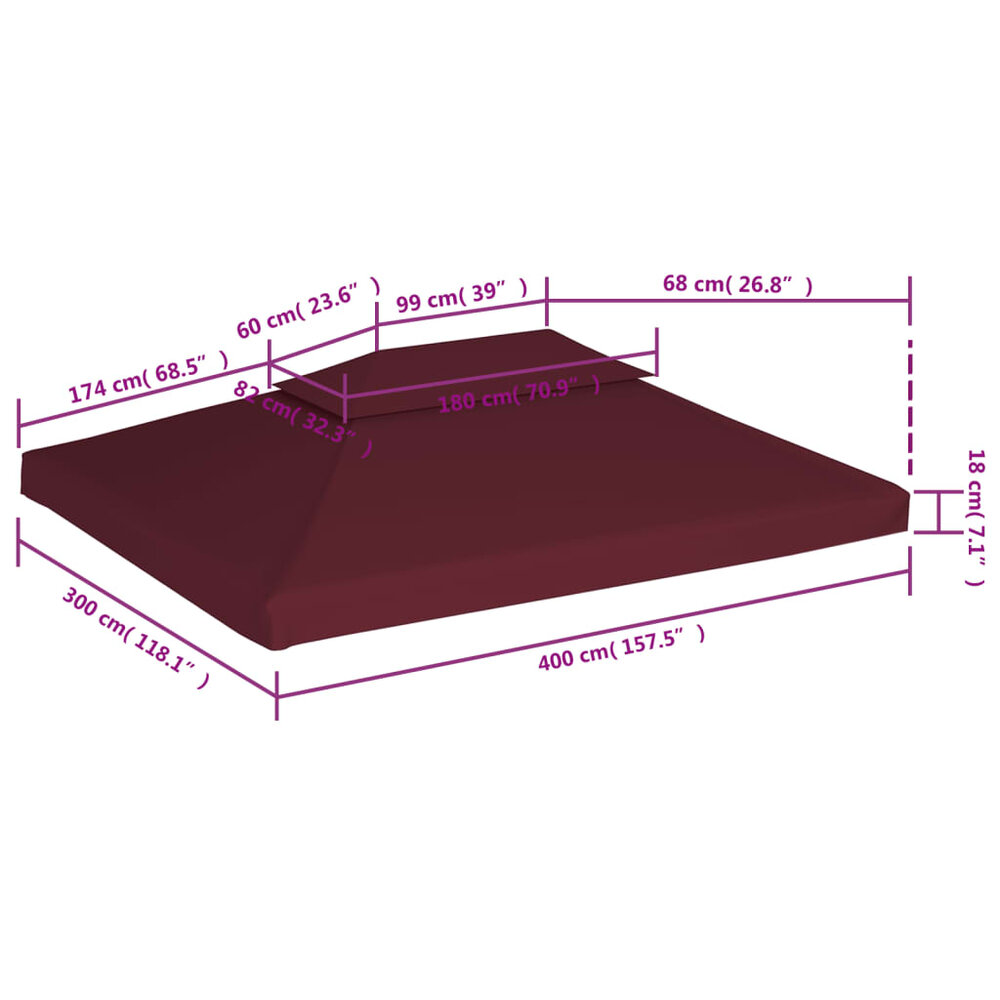 Prieeldak 2-laags 4x3m 310 g/m&sup2; bordeaux
