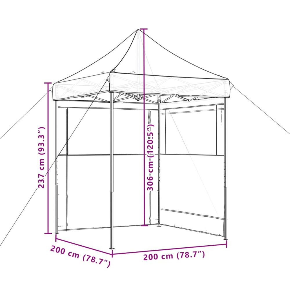 Partytent inklapbaar pop-up met 2 zijwanden beige