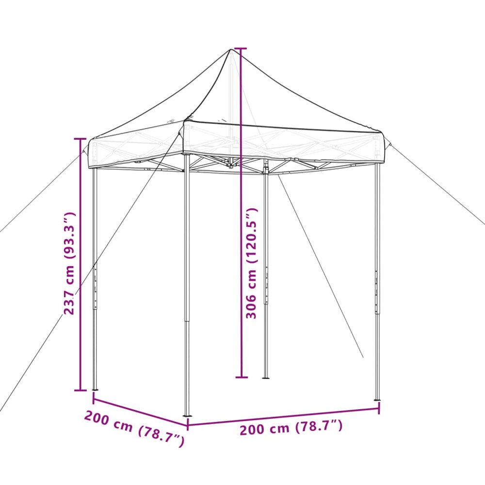 Partytent inklapbaar pop-up 200x200x306 cm zwart