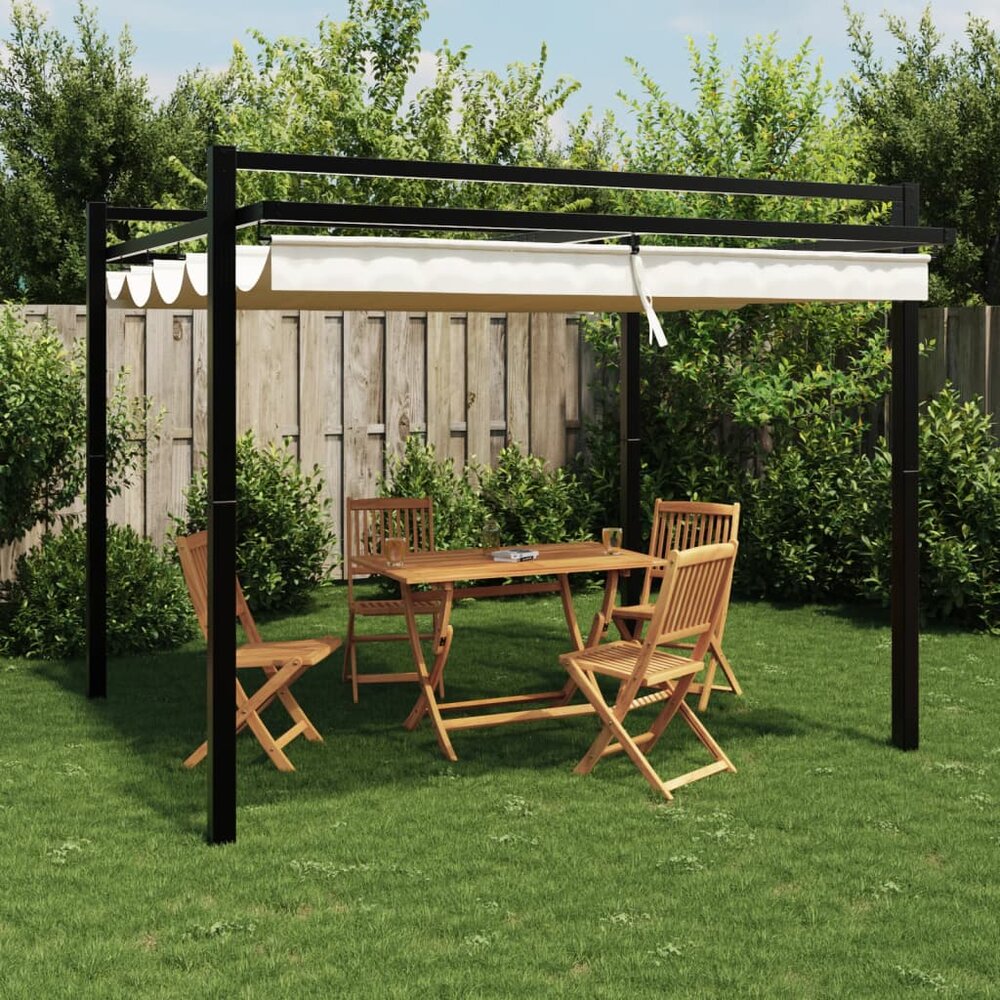 Prieel met uittrekbaar dak 3x3 m aluminium cr&egrave;mekleurig