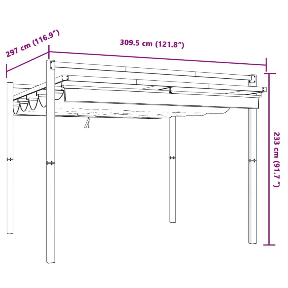 Prieel met uittrekbaar dak 3x3 m aluminium cr&egrave;mekleurig