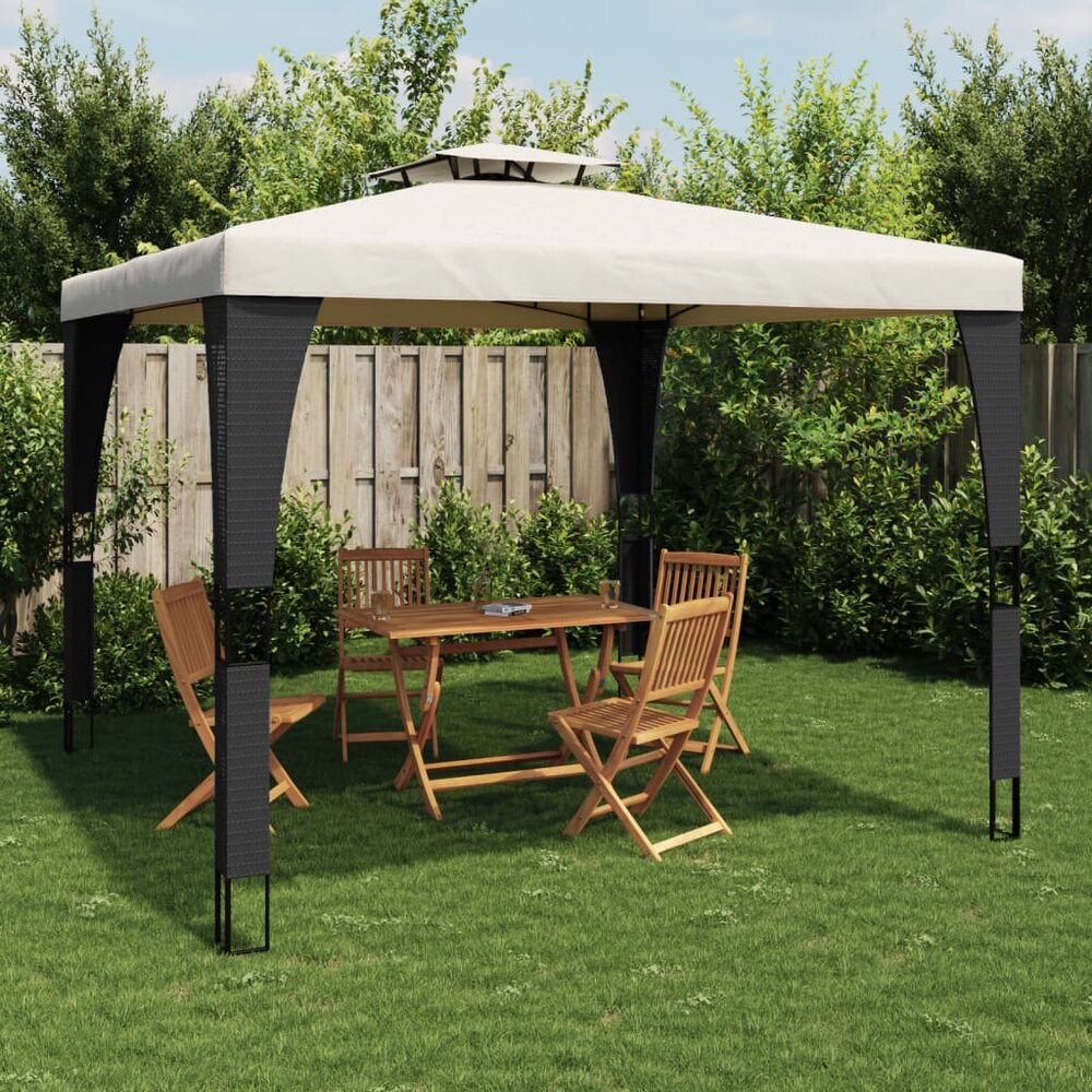 Prieel met dubbel dak 2,98x2,98 m staal cr&egrave;mekleurig