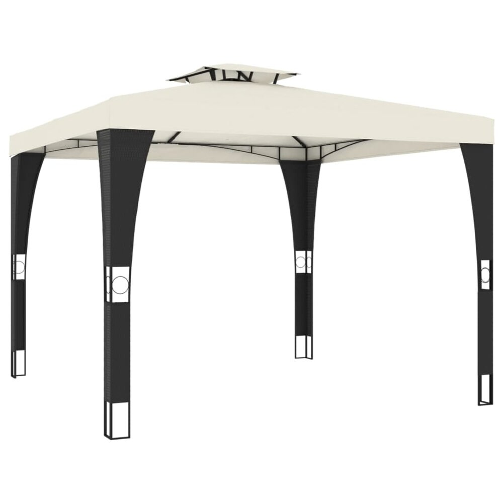 Prieel met dubbel dak 2,98x2,98 m staal cr&egrave;mekleurig