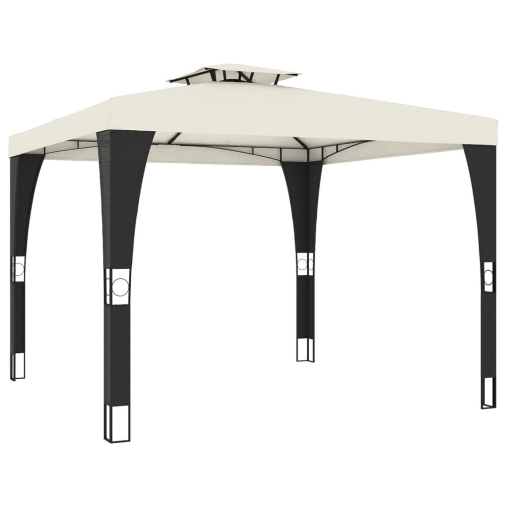 Prieel met dubbel dak 2,98x2,98 m staal cr&egrave;mekleurig