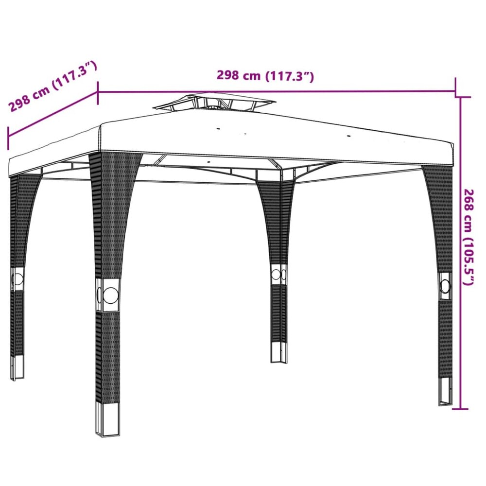 Prieel met dubbel dak 2,98x2,98 m staal cr&egrave;mekleurig