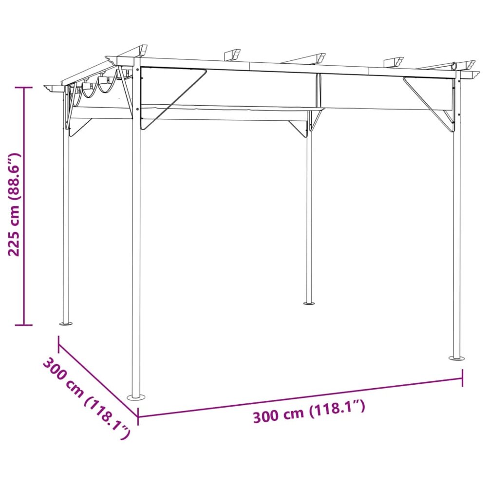 Pergola met uittrekbaar dak 180 g/m&sup2; 3x3 m staal antracietkleur