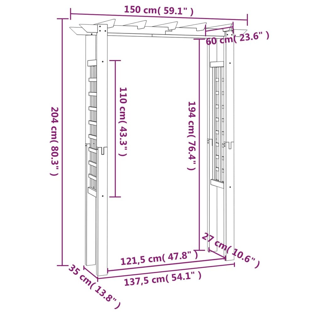 Rozenboog 150x60x204 cm ge&iuml;mpregneerd hout