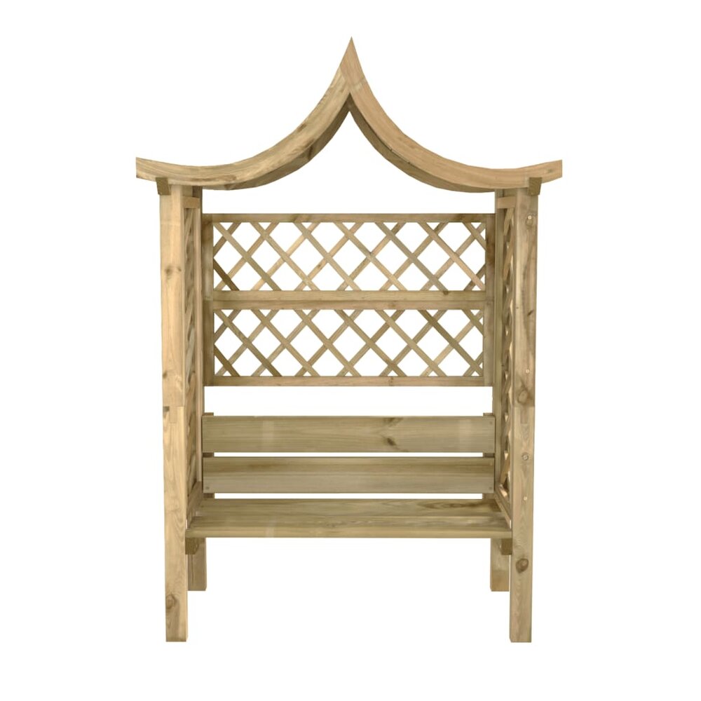 Pergola met dak en bank ge&iuml;mpregneerd grenenhout