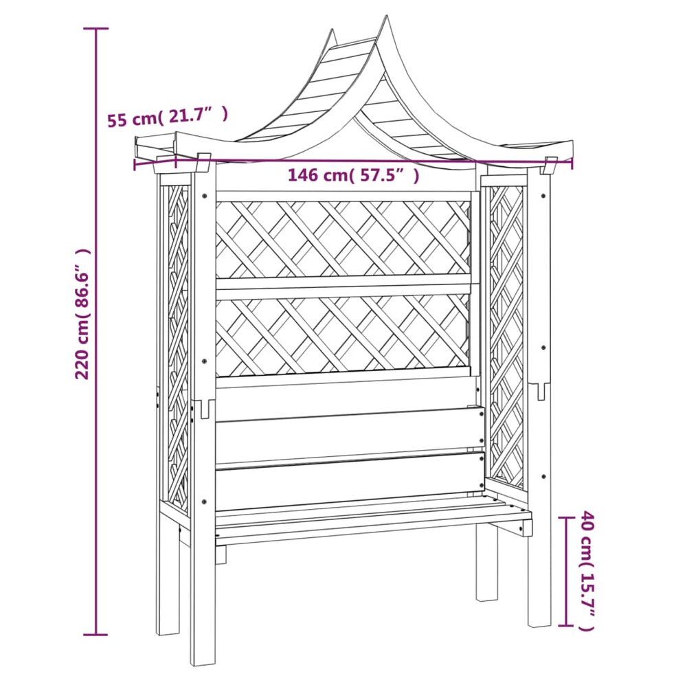 Pergola met dak en bank ge&iuml;mpregneerd grenenhout
