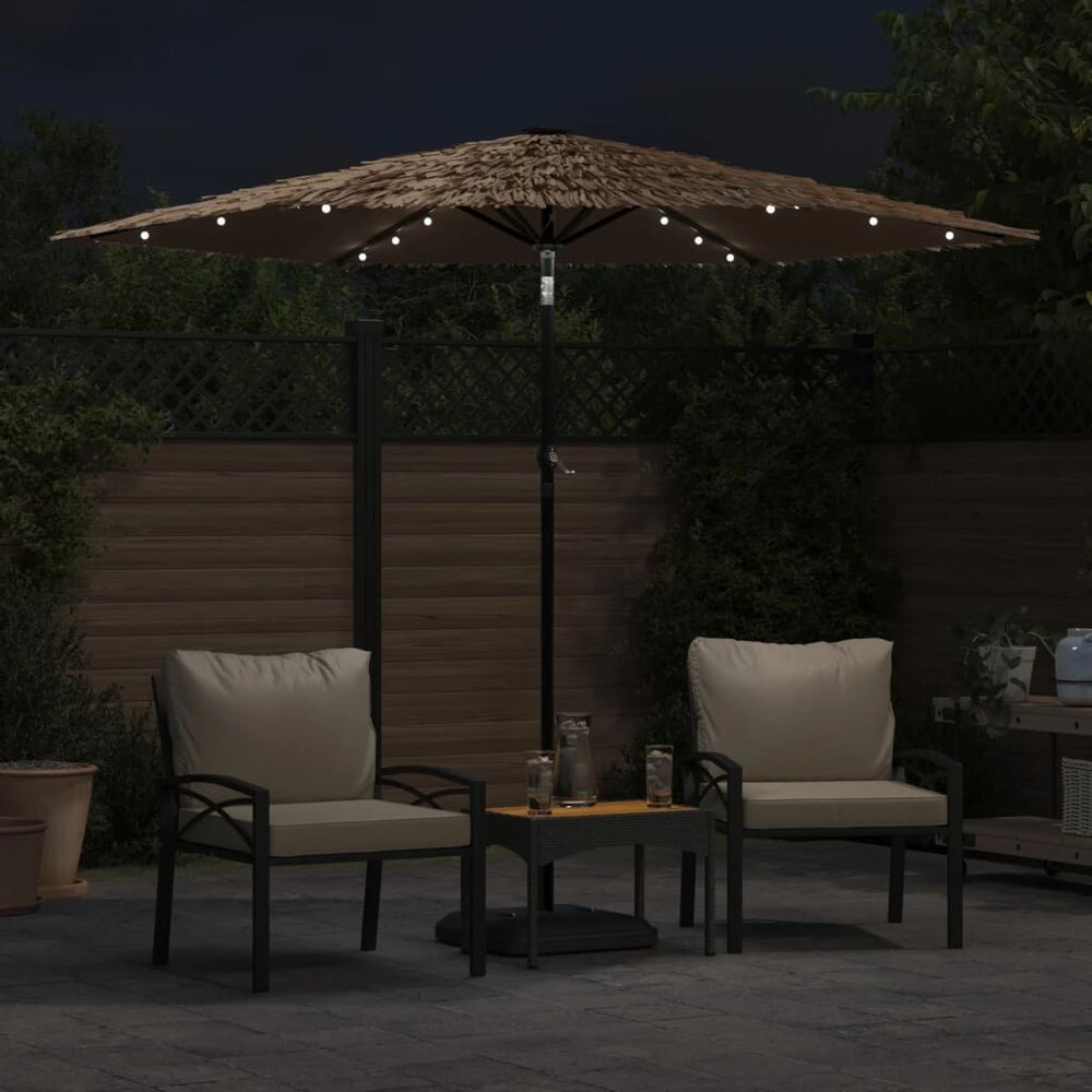 Parasol met LED&#039;s en stalen paal 268x268x226 cm bruin