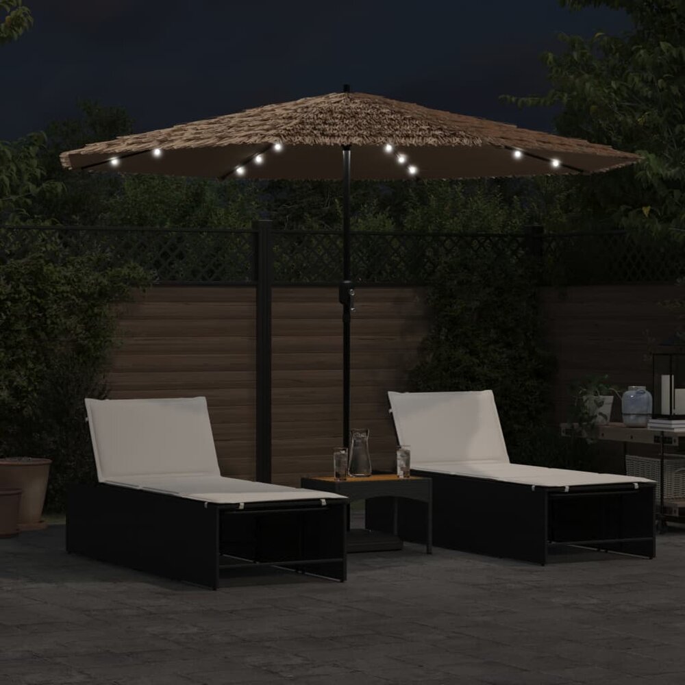 Parasol met LED&#039;s en stalen paal 324x324x247 cm bruin