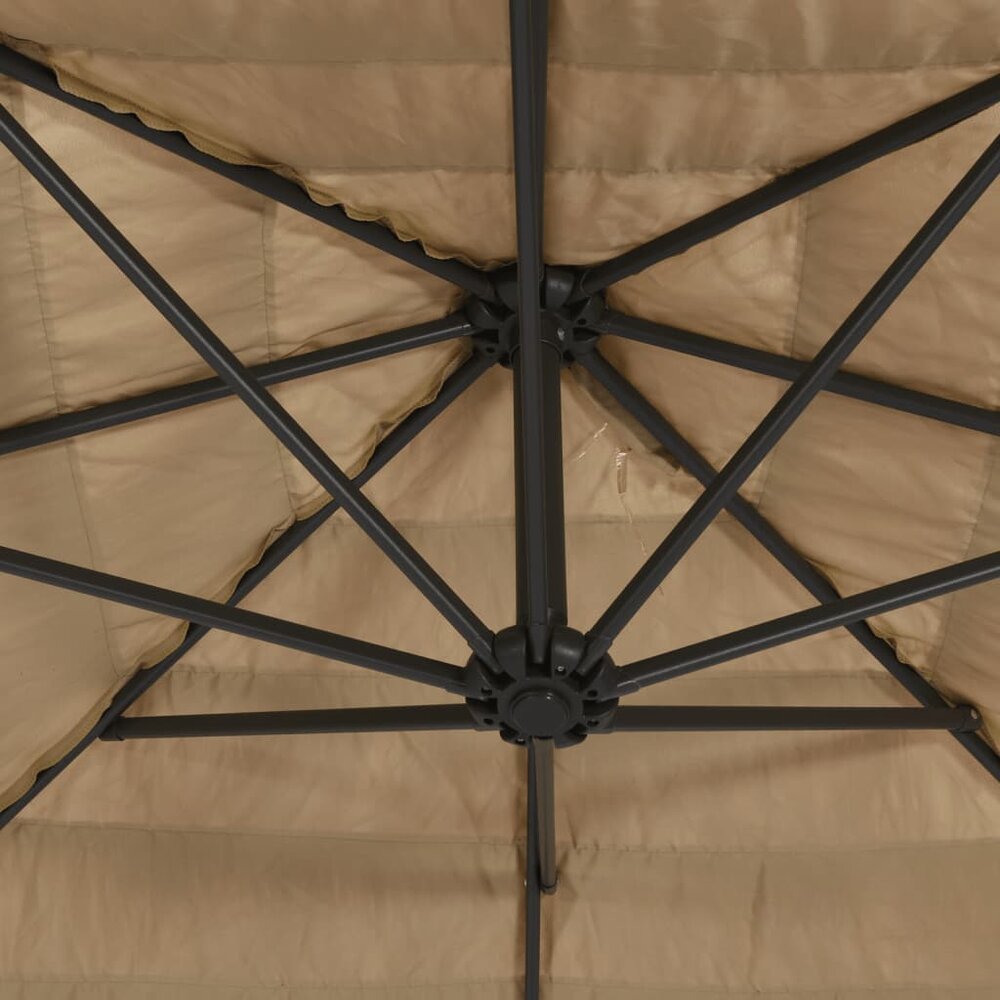 Parasol met LED&#039;s en stalen paal 324x324x247 cm bruin