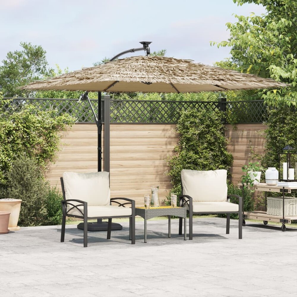 Parasol met LED&#039;s en stalen paal 269x269x235 cm bruin