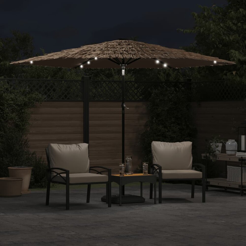 Parasol met LED&#039;s en stalen paal 288x288x225 cm bruin