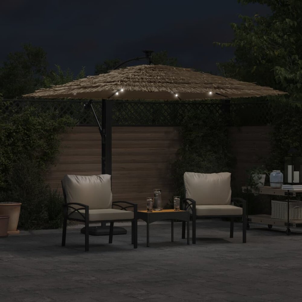Parasol met LED&#039;s en stalen paal 246x246x230 cm bruin