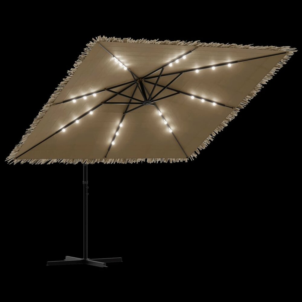 Parasol met LED&#039;s en stalen paal 246x246x230 cm bruin