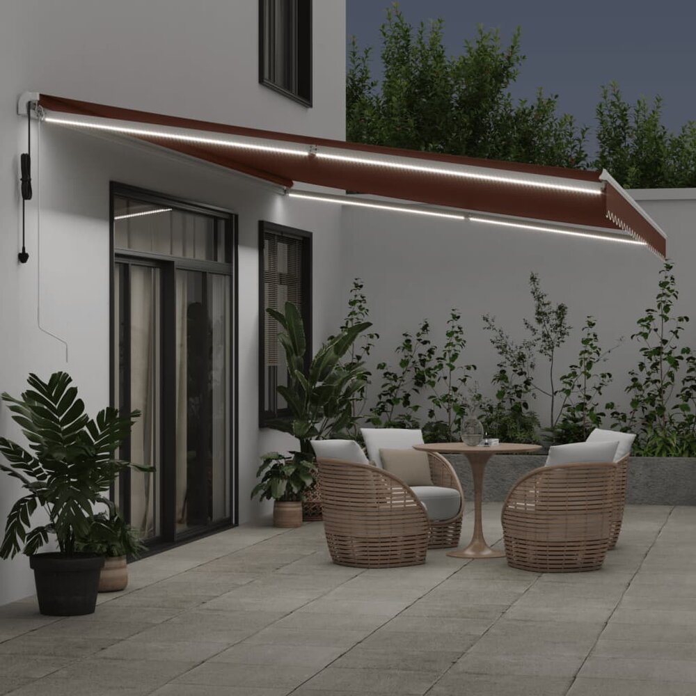 Luifel automatisch uittrekbaar met LED 600x300 cm bruin