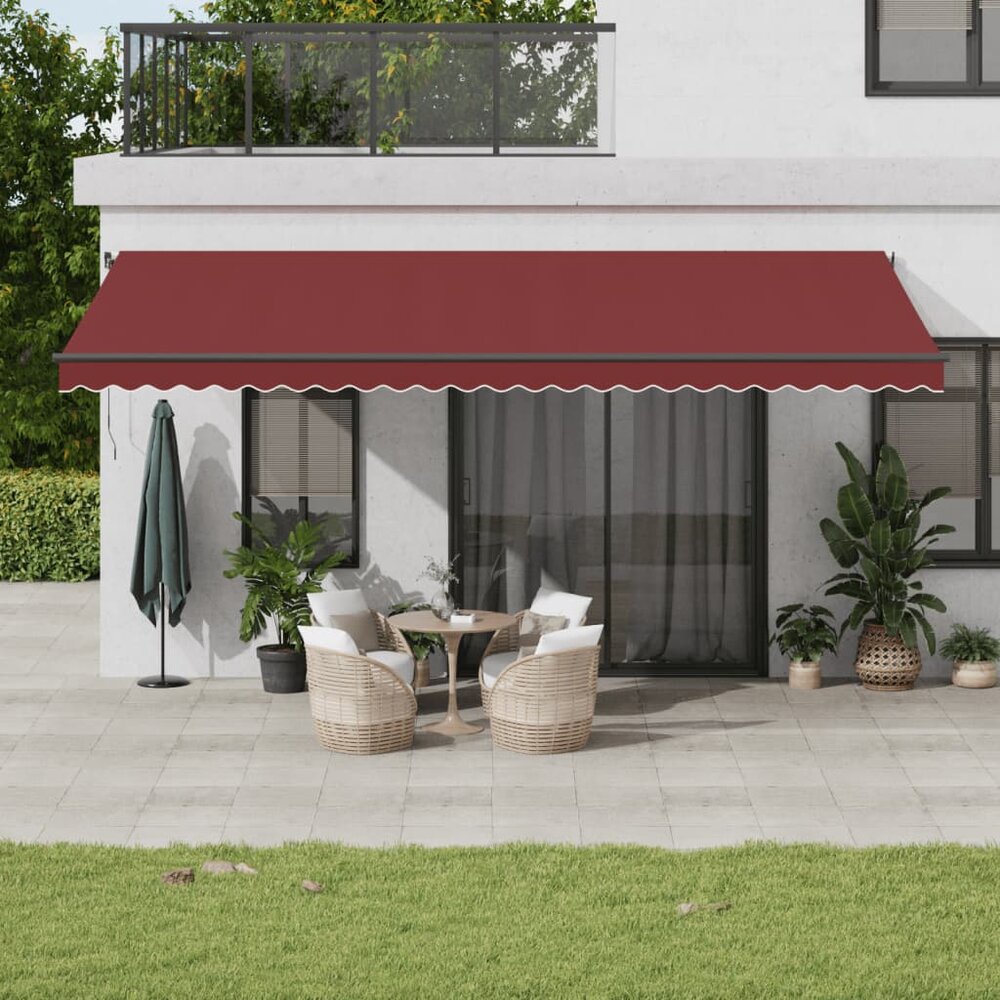 Luifel handmatig uittrekbaar met LED&#039;s 600x350 cm bordeauxrood