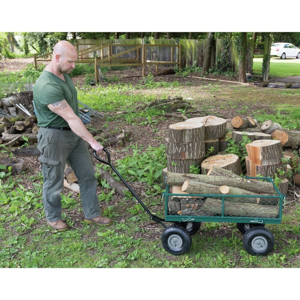 Tuinwagen staalgaas 86,5x46,5x21 cm groen en zwart